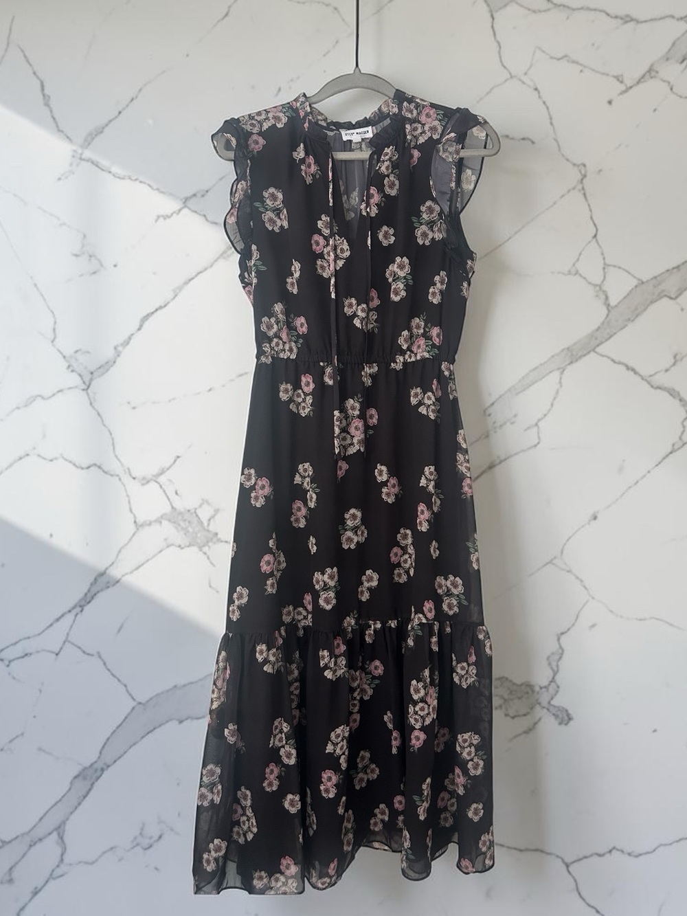 Steve Madden Black Maxi Dress with Pink Floral Print